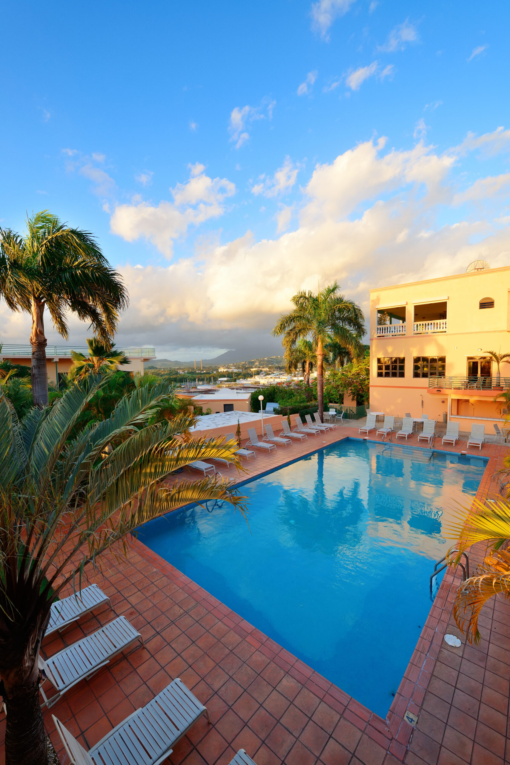 Vacation resort over mountain with beautiful color in the morning in San Juan, Puerto Rico.